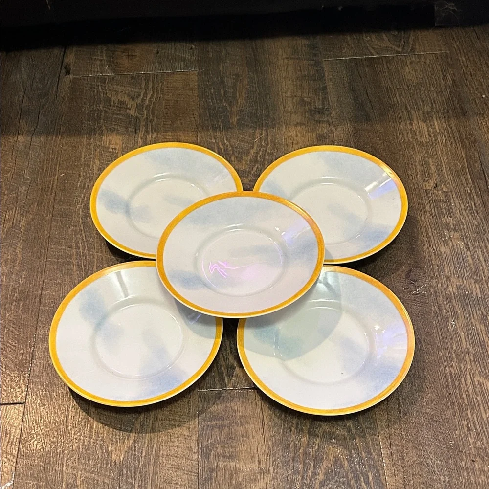 Montgolfiere WILLIAMS-SONOMA Saucers Clouds Yellow Rim -‎ 5 Pack